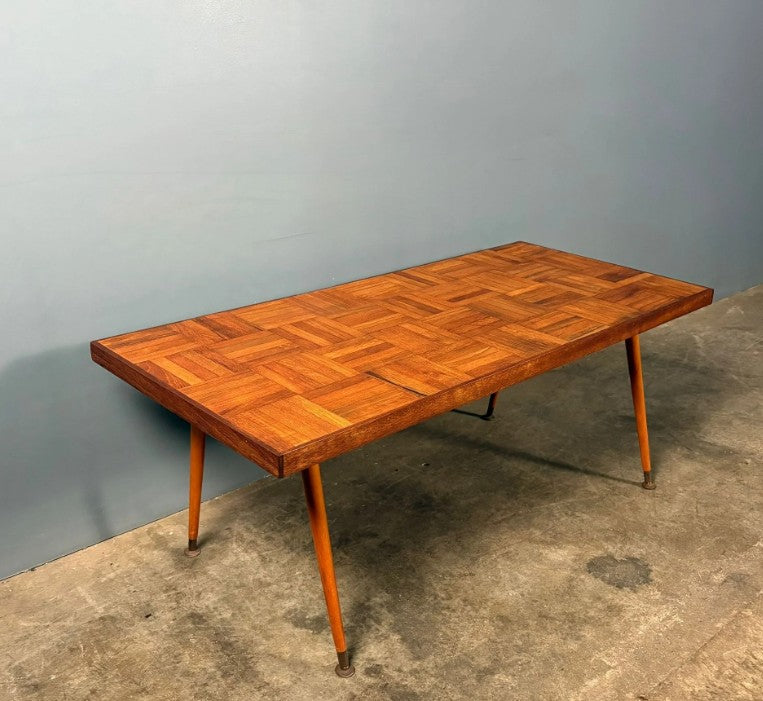 Teak Parquet Coffee Table Mid Century Vintage