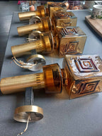 Mid Century Amber Glass Wall Light Sconce Vintage Retro Lamp 1970s UK