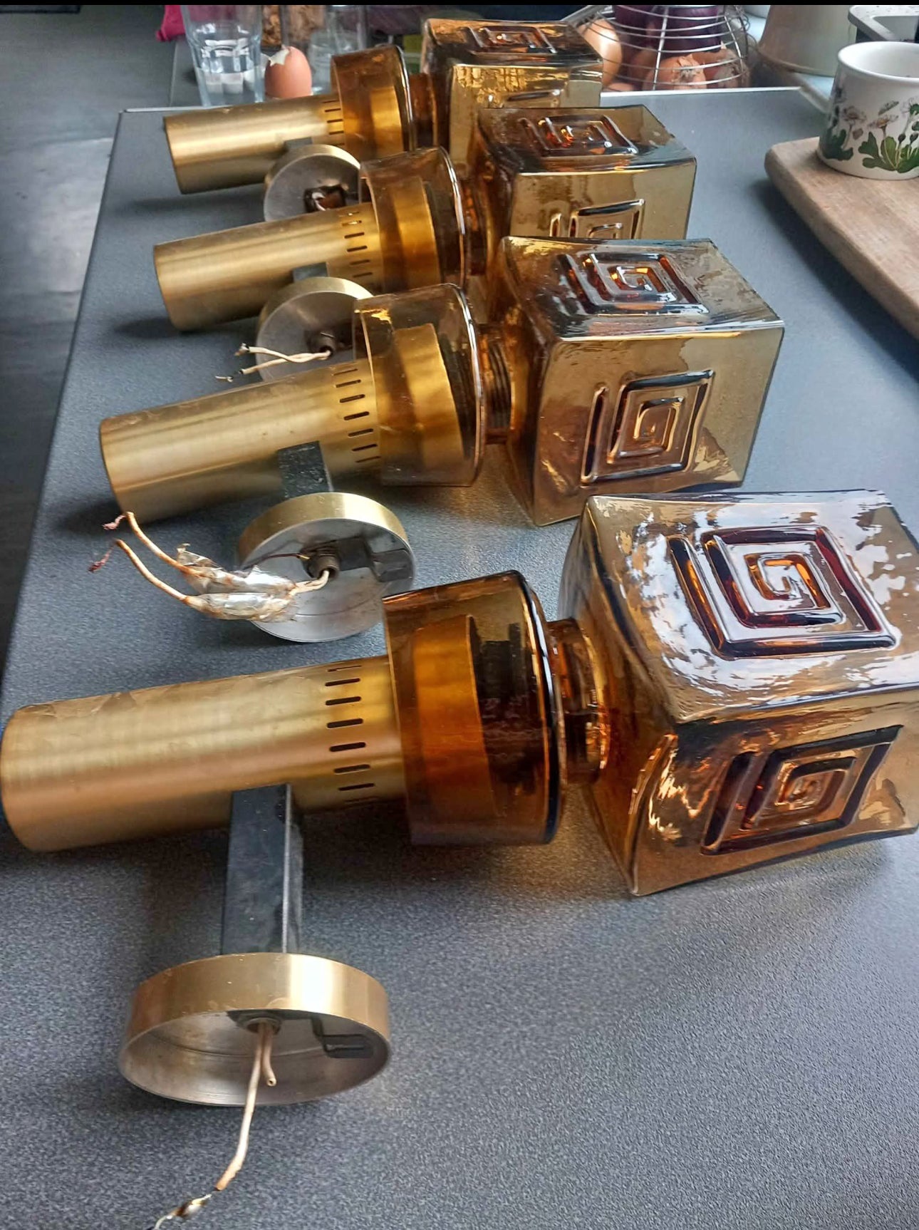 Mid Century Amber Glass Wall Light Sconce Vintage Retro Lamp 1970s UK