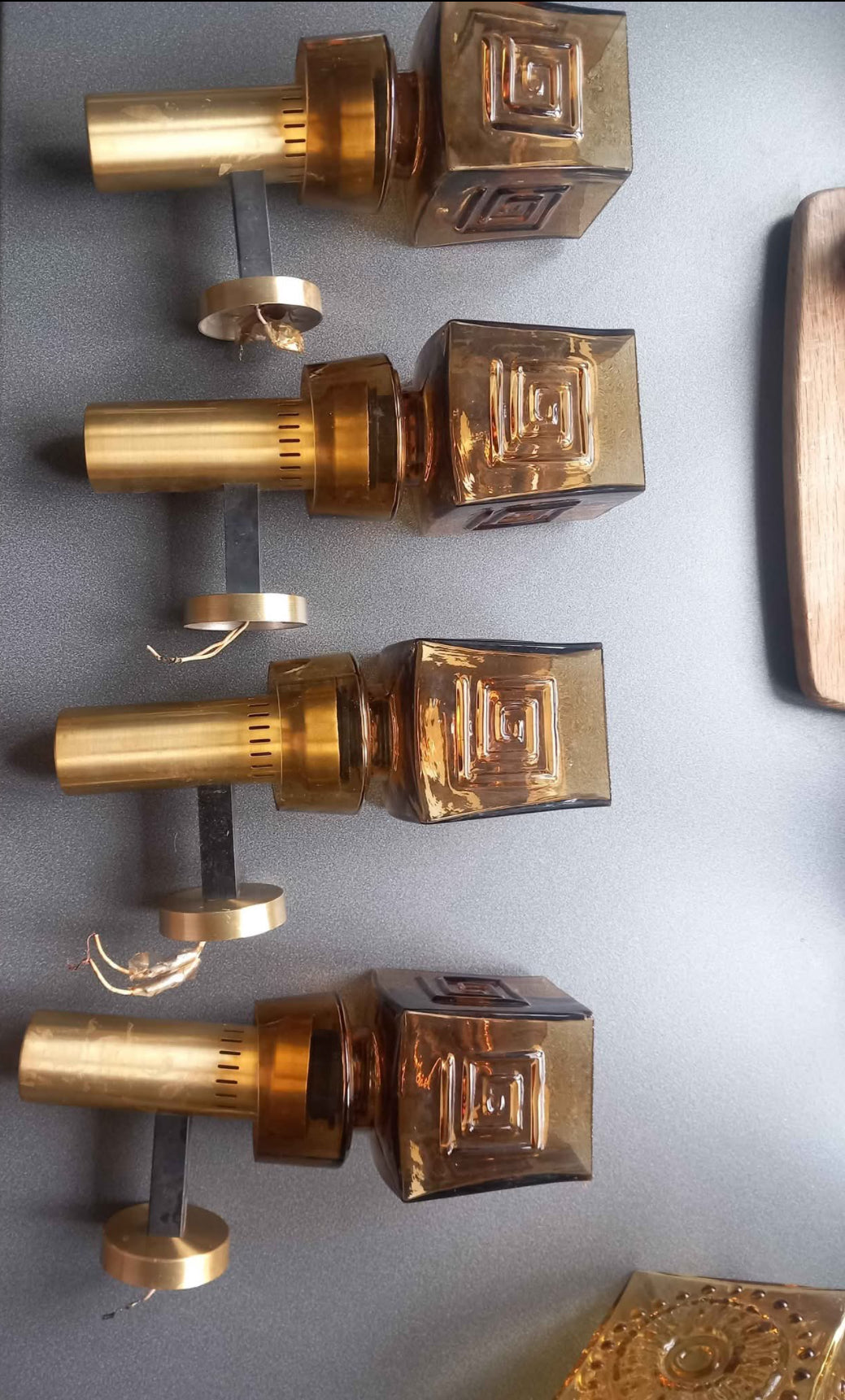 Mid Century Amber Glass Wall Light Sconce Vintage Retro Lamp 1970s UK