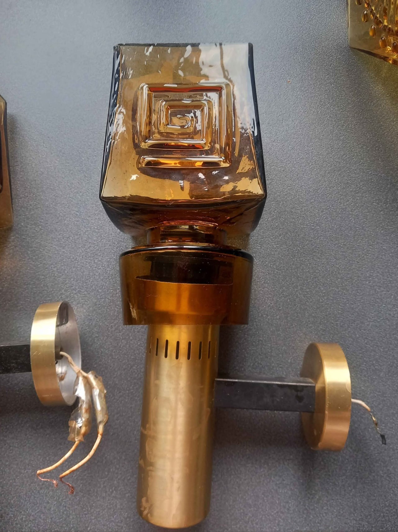 Mid Century Amber Glass Wall Light Sconce Vintage Retro Lamp 1970s UK